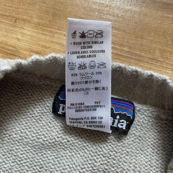 PATAGONIA L Gray Striped LS Crewneck Knit Sweater Lambswool Preppy Ski Outdoors - Picture 4 of 16